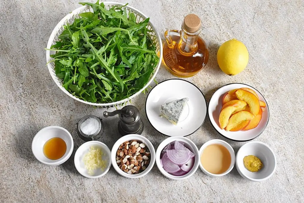 Ingredients for Peach, Arugula, and Blue Cheese Salad