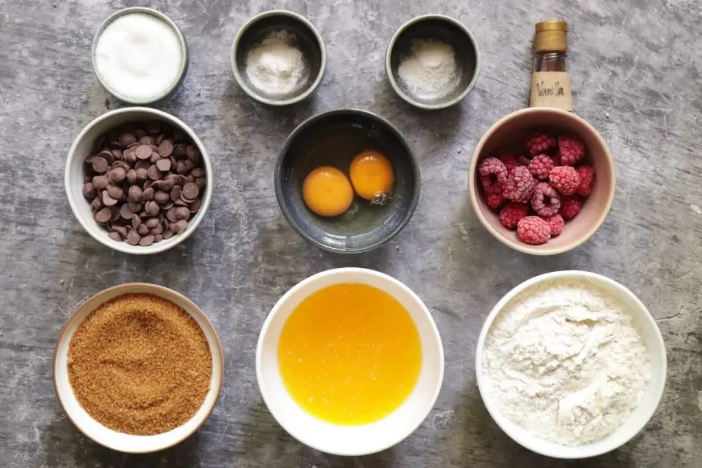 Ingredients for Raspberry Chocolate Chip Cookies