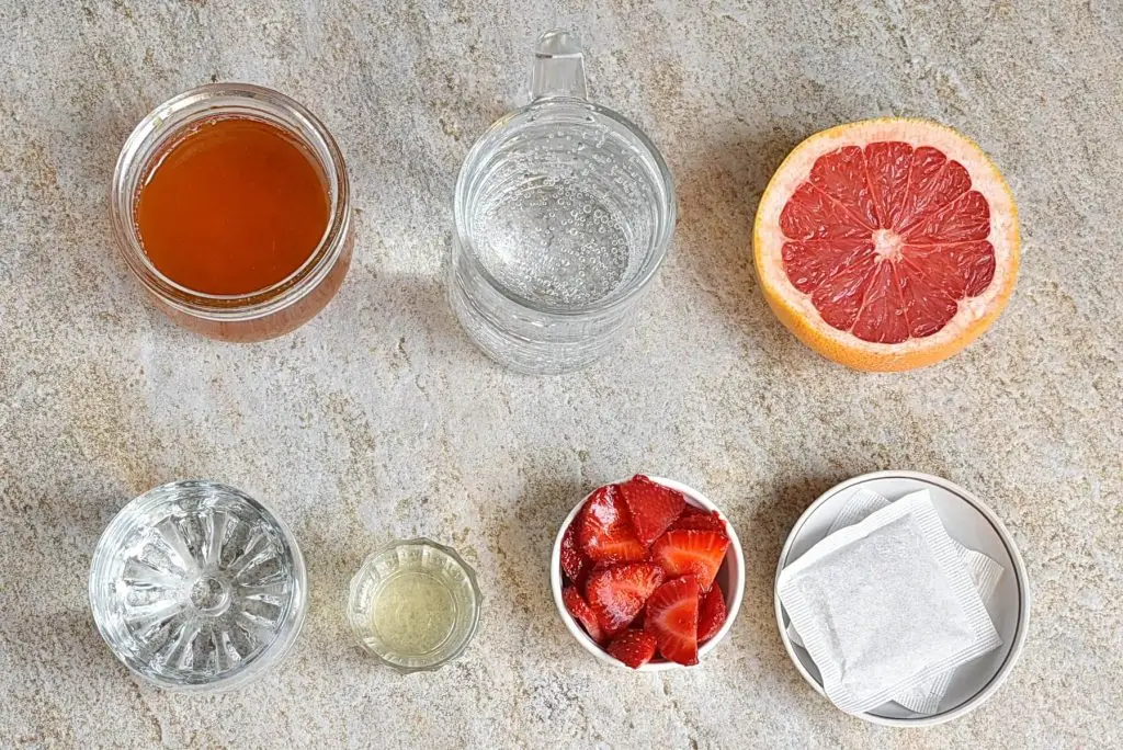 Ingredients for Strawberry Chamomile Paloma