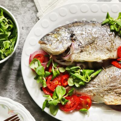 Baked Sea Bream Recipe-Easy Oven Baked Sea Bream-Baked Whole Sea Bream Recipe-Fish Dinner Recipe