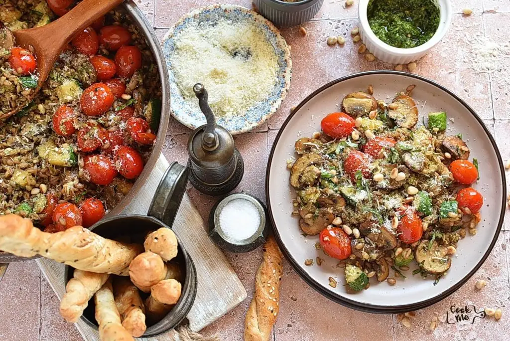 Farro with Blistered Tomatoes & Pesto