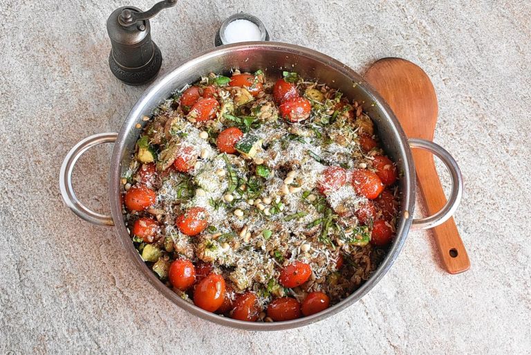Step 6 - Farro with Blistered Tomatoes & Pesto