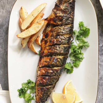 Oven Roasted Mackerel Recipe-Baked Whole Mackerel-Easy Fish Dinner-Roasted Fish with Pesto