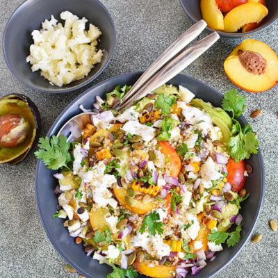 Peach and Corn Quinoa Salad with Cilantro Ranch Recipes– Homemade R Peach and Corn Quinoa Salad with Cilantro Ranch – Easy Peach and Corn Quinoa Salad with Cilantr