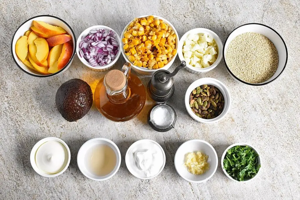 Ingredients for Peach and Corn Quinoa Salad