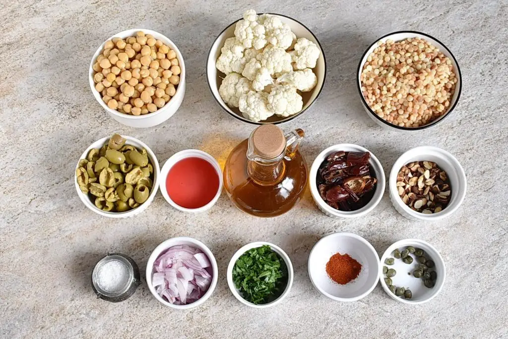 Ingredients for Roasted Cauliflower & Fregola Salad