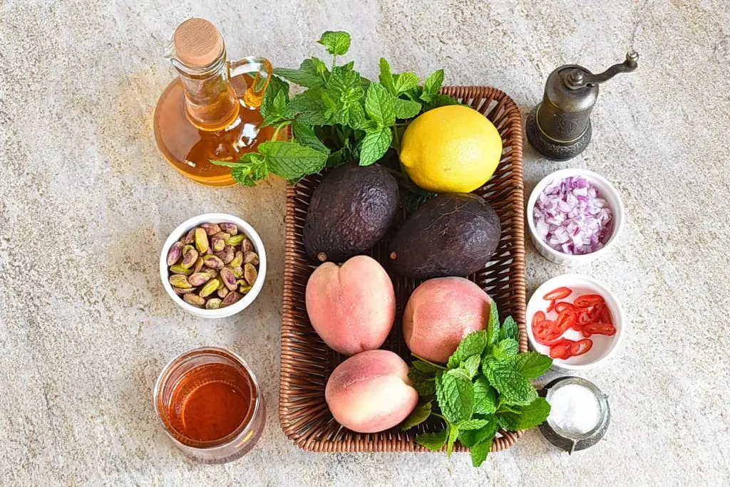 Ingredients for Spicy Avocado and Peach Salad