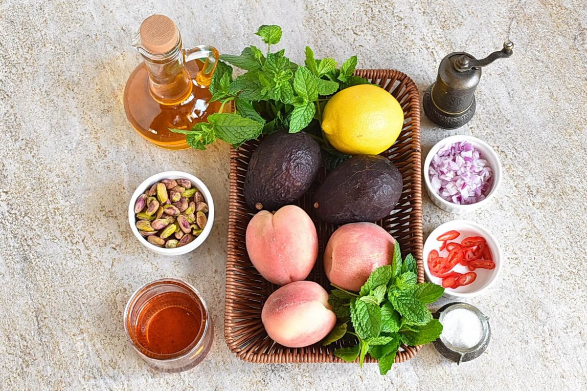 Ingredients for Spicy Avocado and Peach Salad