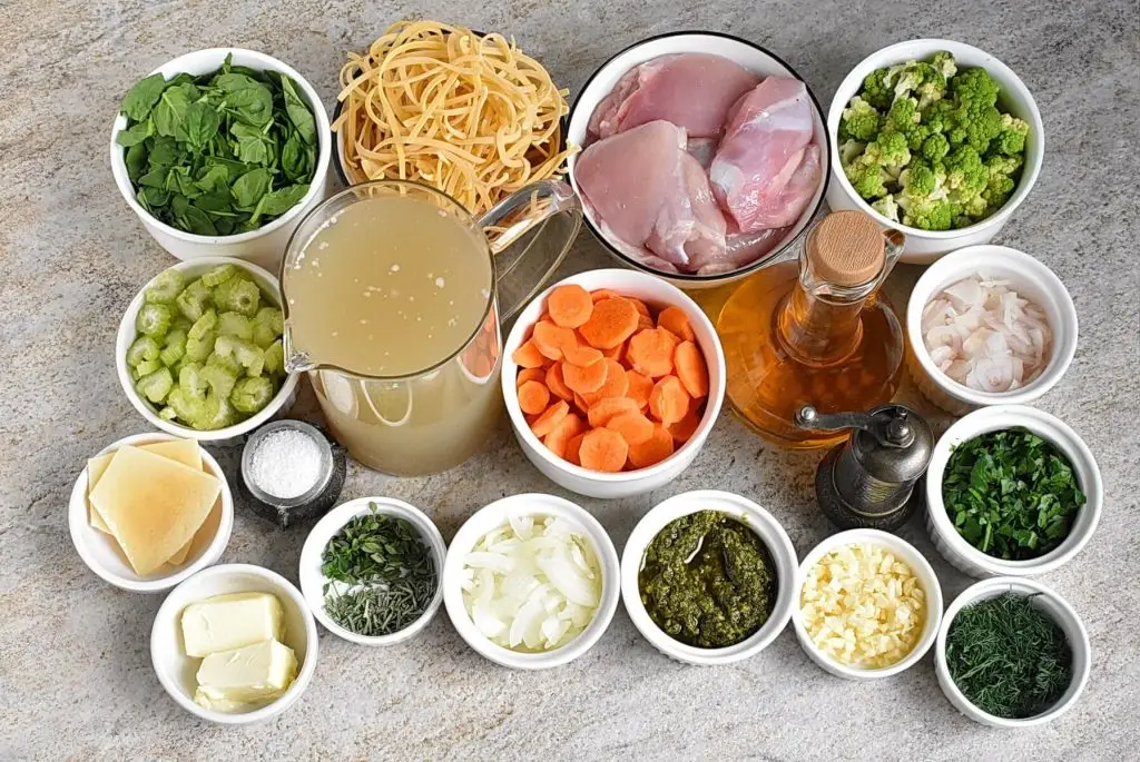Ingredients for Lemony Pesto Chicken Noodle Soup