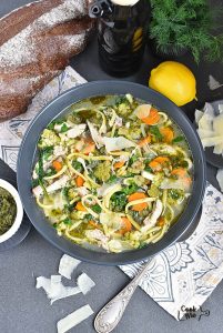 Lemony Pesto Chicken Noodle Soup