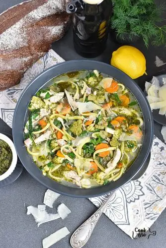 Lemony Pesto Chicken Noodle Soup