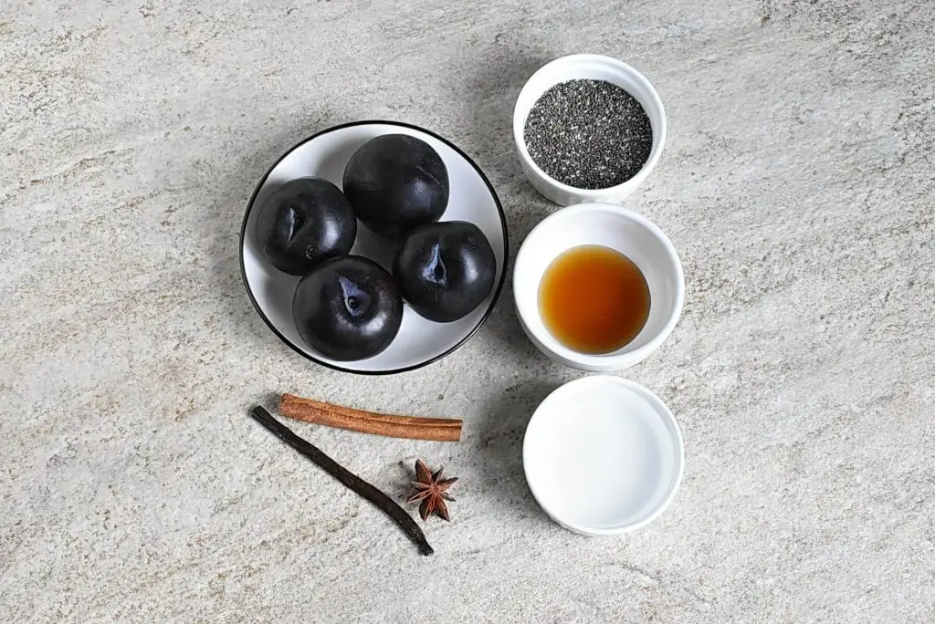 Ingredients for Sugar Free Plum Chia Jam