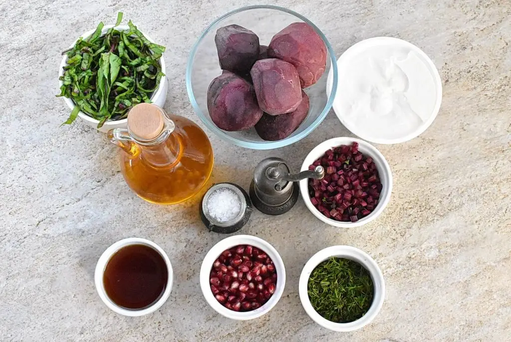 Ingredients for Roasted Beets with Beet Green Salsa Verde