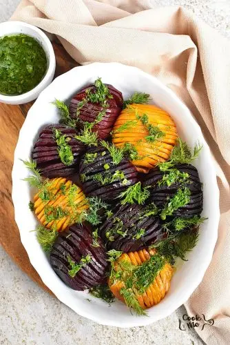Roasted Hasselback Beets with Dill Dressing