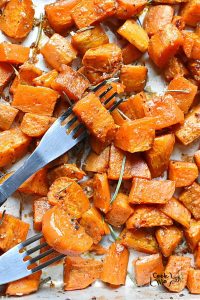 Garlic Honey Roasted Sweet Potatoes