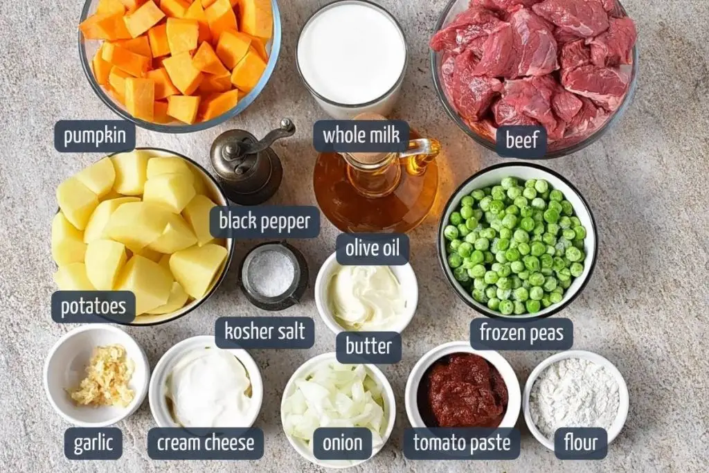 Ingredients for Pumpkin Stew with Mashed Potatoes