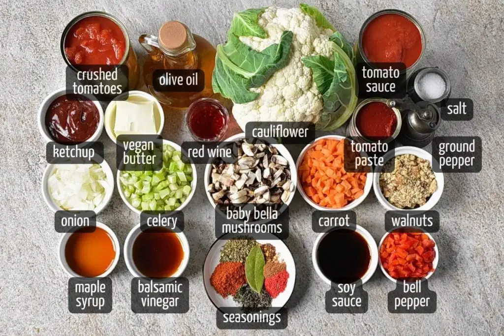 Ingredients for Vegan Cauliflower Sloppy Joes