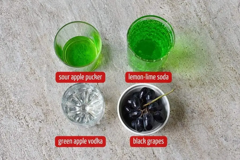 Ingredients for Wicked Poisoned Apple Halloween Cocktail