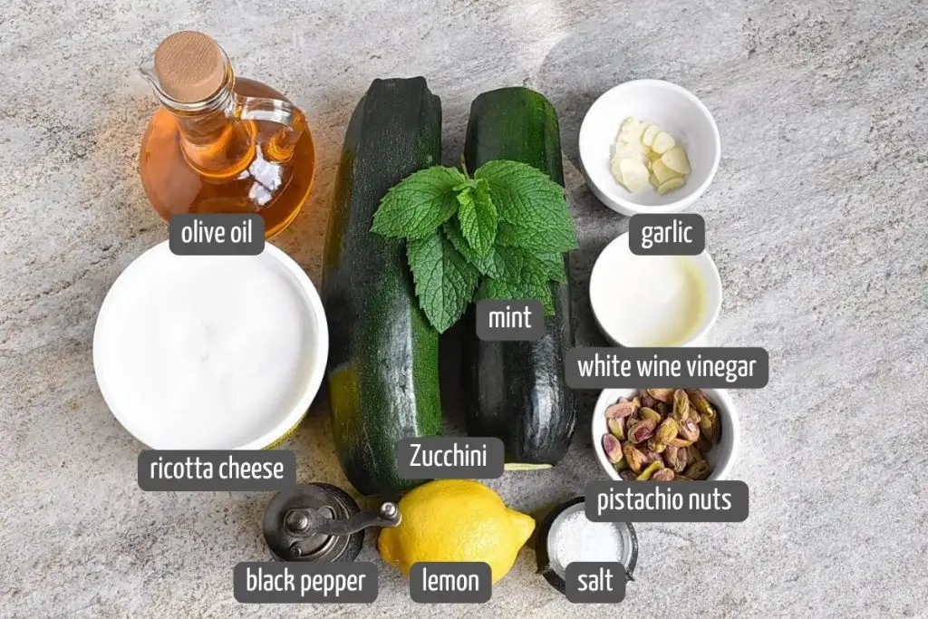 Ingredients for Zucchini Alla Scapece (Italian Zucchini recipe with Lemon Ricotta)