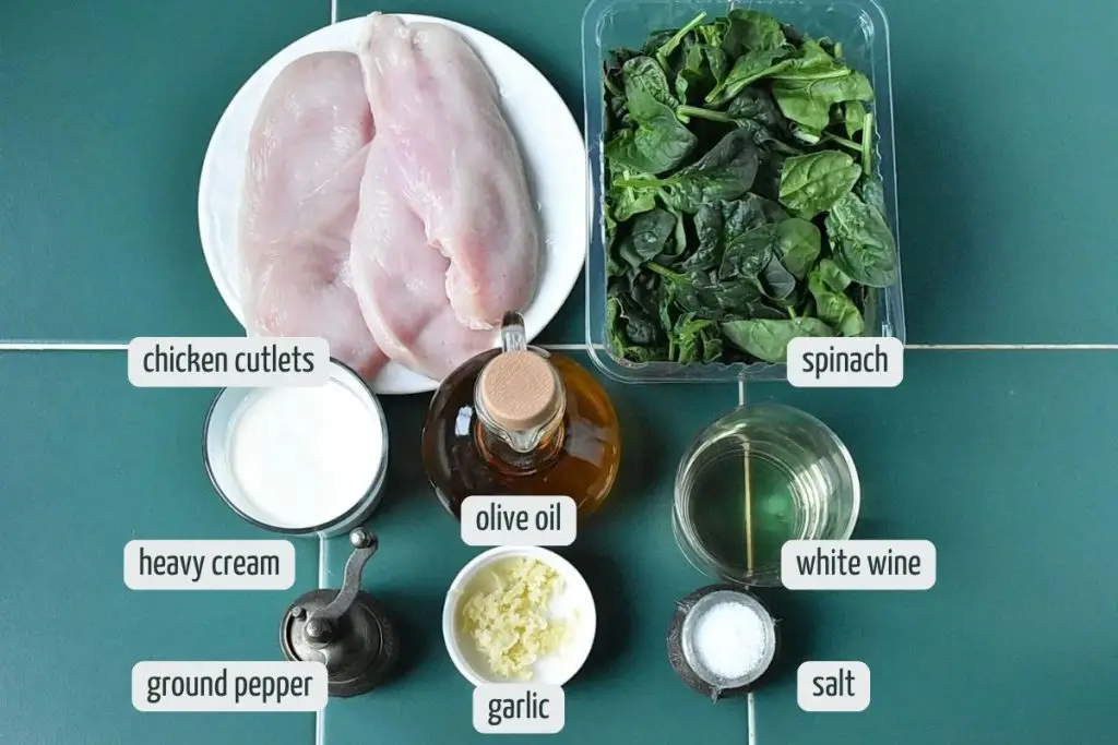 Ingredients for Creamy Garlic Skillet Chicken with Spinach