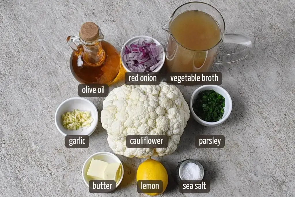 Ingredients for Creamy Roasted Cauliflower Soup