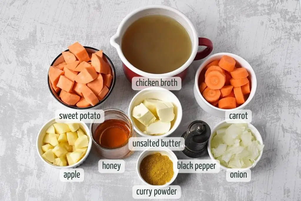 Ingredients for Fall Carrot and Sweet Potato Soup