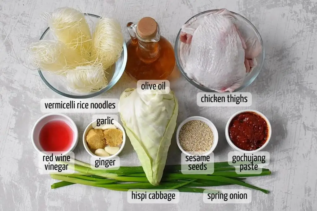 Ingredients for Gochujang Chicken Noodle Sheet Pan