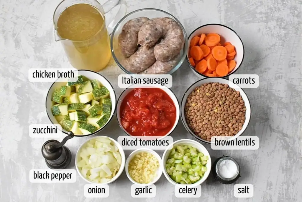 Ingredients for Sausage Lentil Soup
