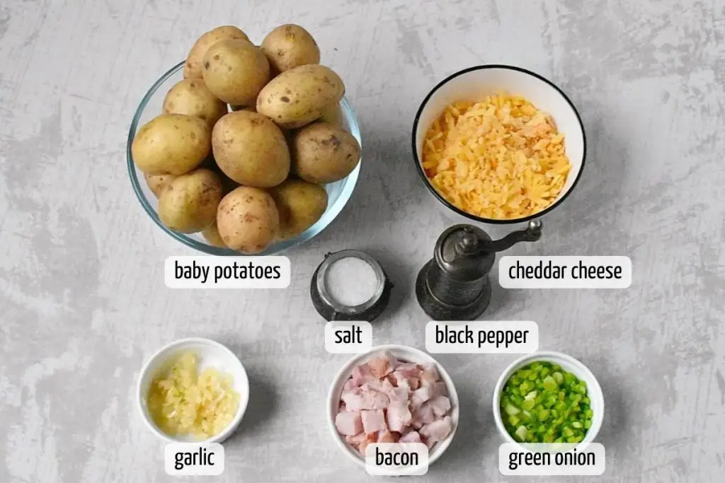 Ingredients for Cheesy Roasted Potatoes with Bacon