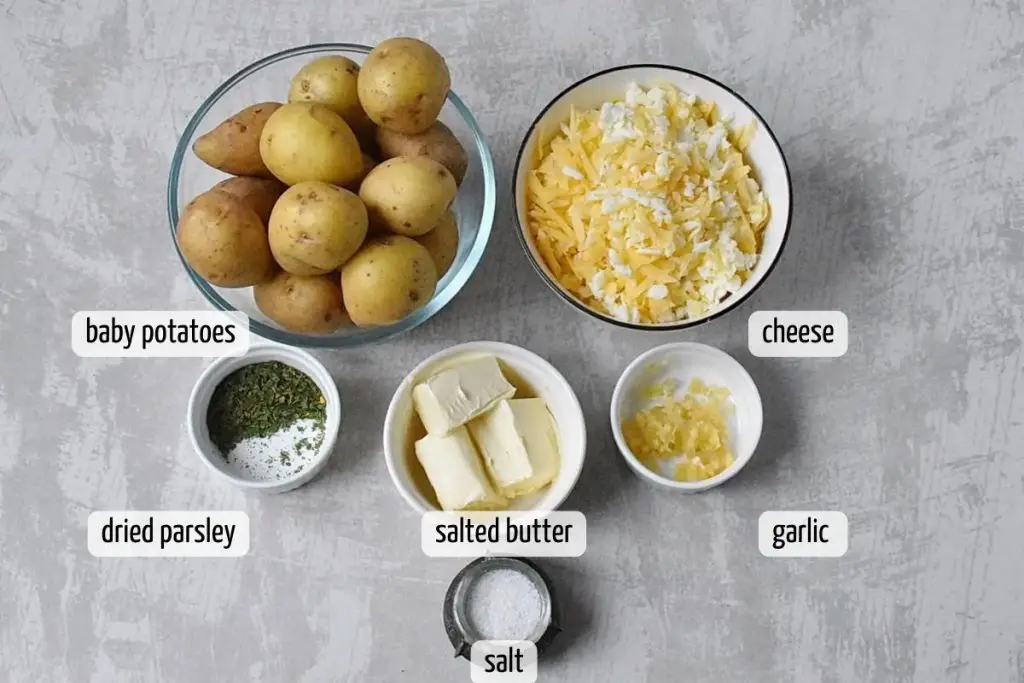 Ingredients for Cheesy Mini Potatoes with Garlic Butter