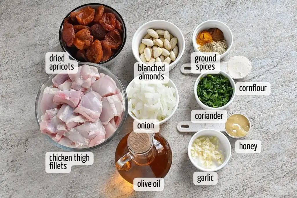 Ingredients for Spiced Chicken Tagine with Apricots