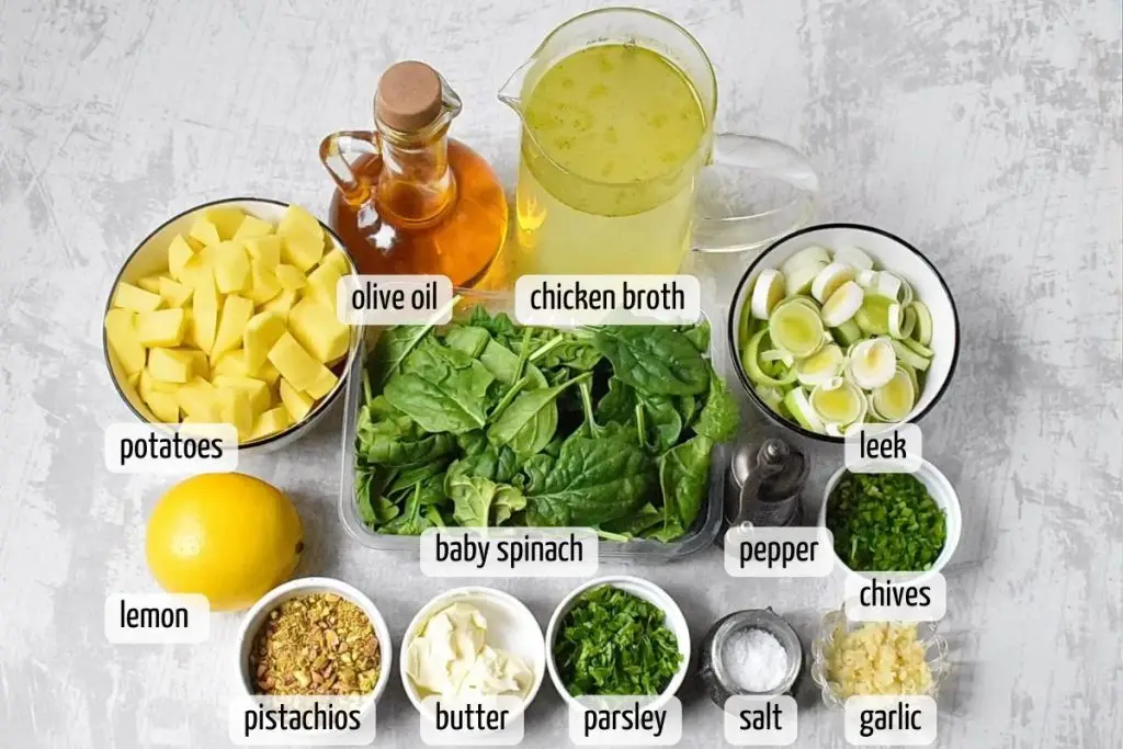 Ingredients for Spinach Potato Soup with Pistachio Gremolata