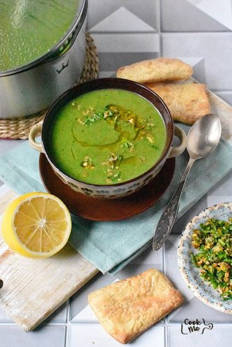 Spinach Potato Soup with Pistachio Gremolata