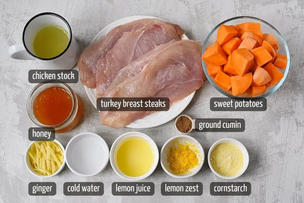 Ingredients for Turkey Steak with Ginger Sauce & Sweet Potato Mash