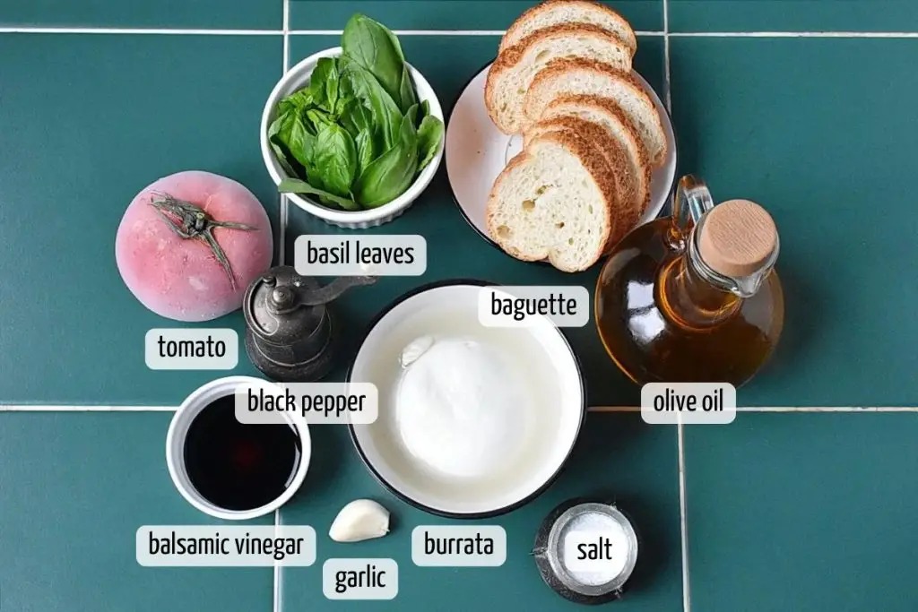 Ingredients for Burrata Salad with Frozen Tomato Shavings