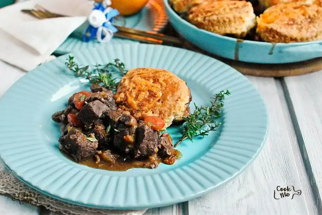Mulled Wine-Braised Venison Cobbler with Cheese Scones