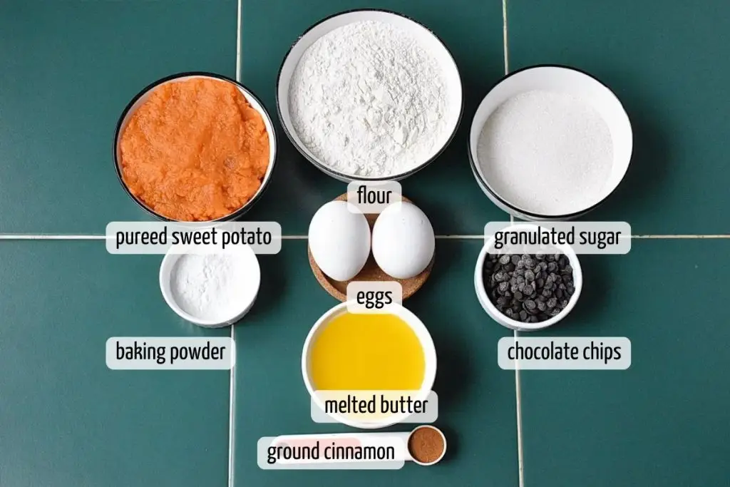Ingredients for Sweet Potato Muffins with Chocolate Chips