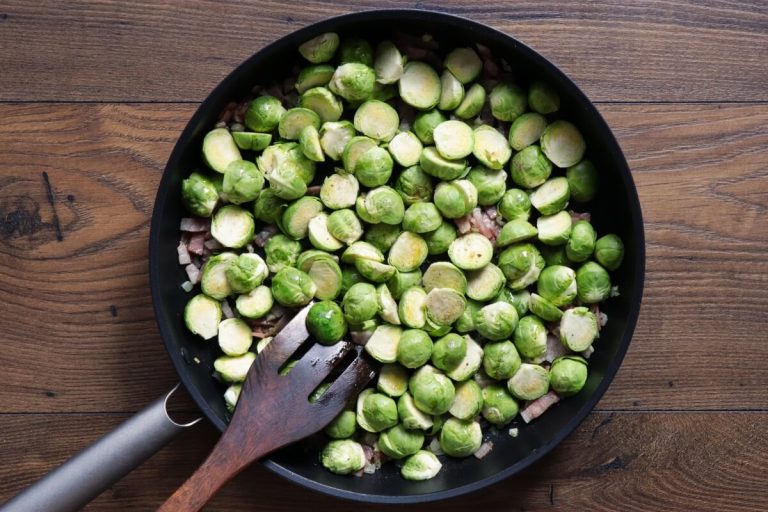 Step 2 - Pan Fried Brussels Sprouts with Turkey Bacon