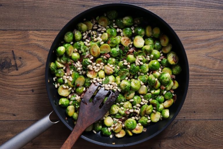 Step 3 - Pan Fried Brussels Sprouts with Turkey Bacon
