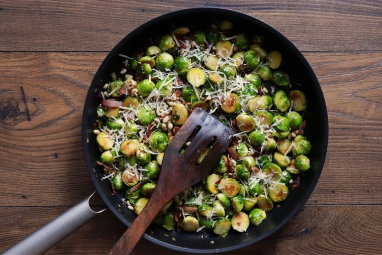 Step 4 - Pan Fried Brussels Sprouts with Turkey Bacon