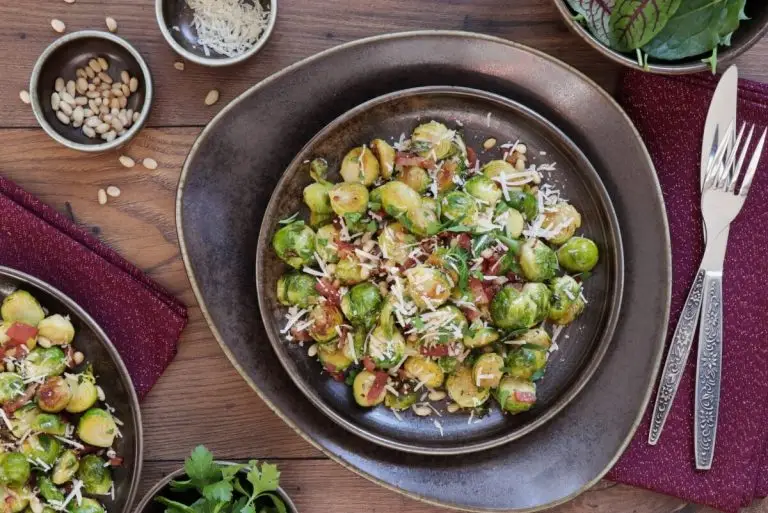 How to serve Pan Fried Brussels Sprouts with Turkey Bacon