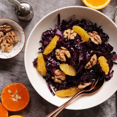 Vegan Red Cabbage, Orange, and Walnut Salad