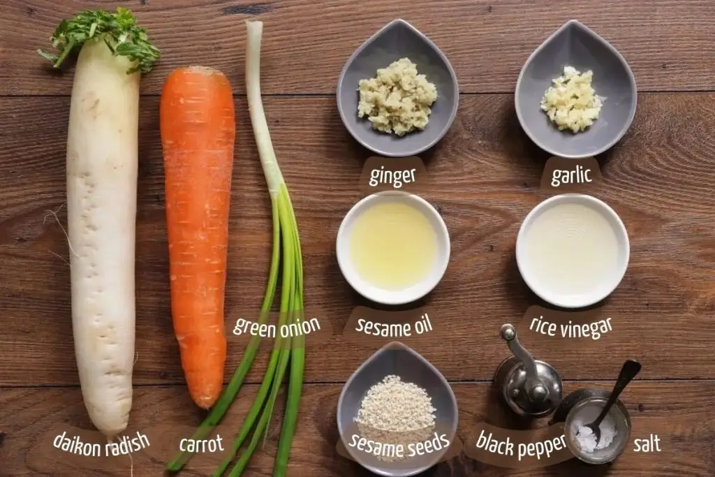Ingredients for Daikon Carrot Salad with Sesame Ginger Dressing