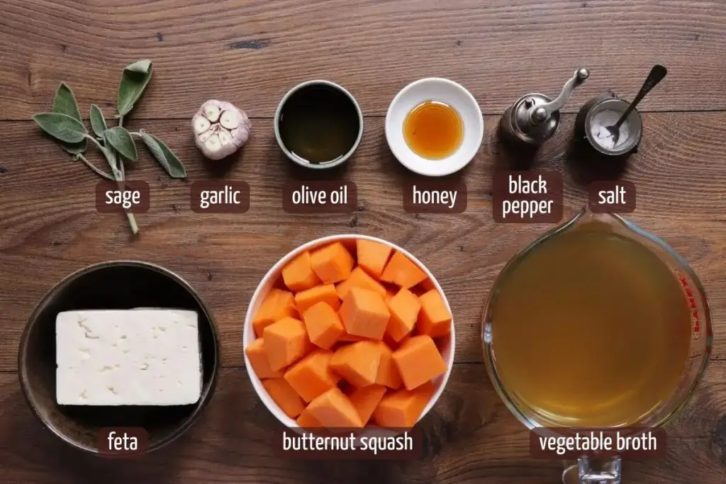 Ingredients for Easy Roasted Butternut Squash Feta Soup