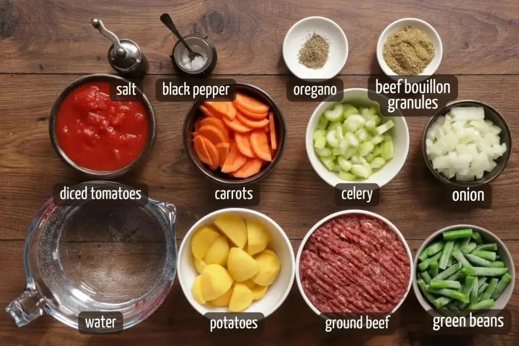 Ingredients for Simple Vegetable Hamburger Soup