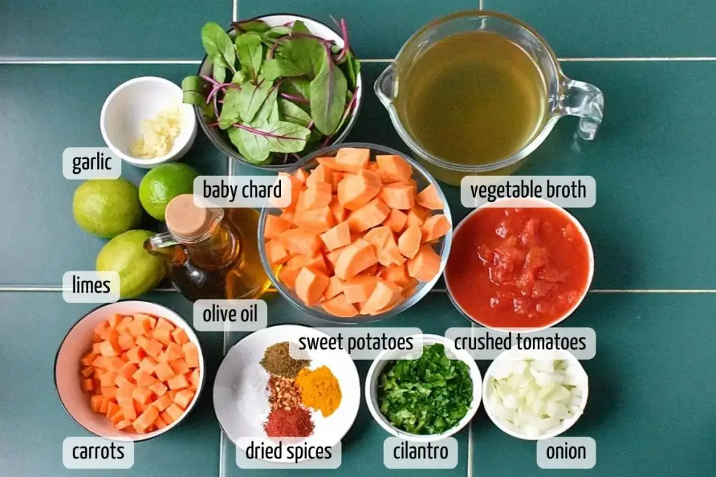 Ingredients for Sweet Potato and Greens Stew