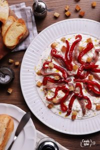 Stracciatella with Anchovies & Balsamic Peppers