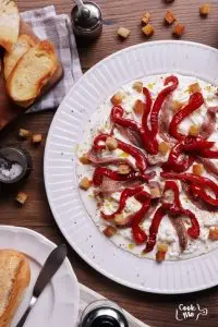 Stracciatella Cheese Appetizer with Anchovies & Balsamic Peppers