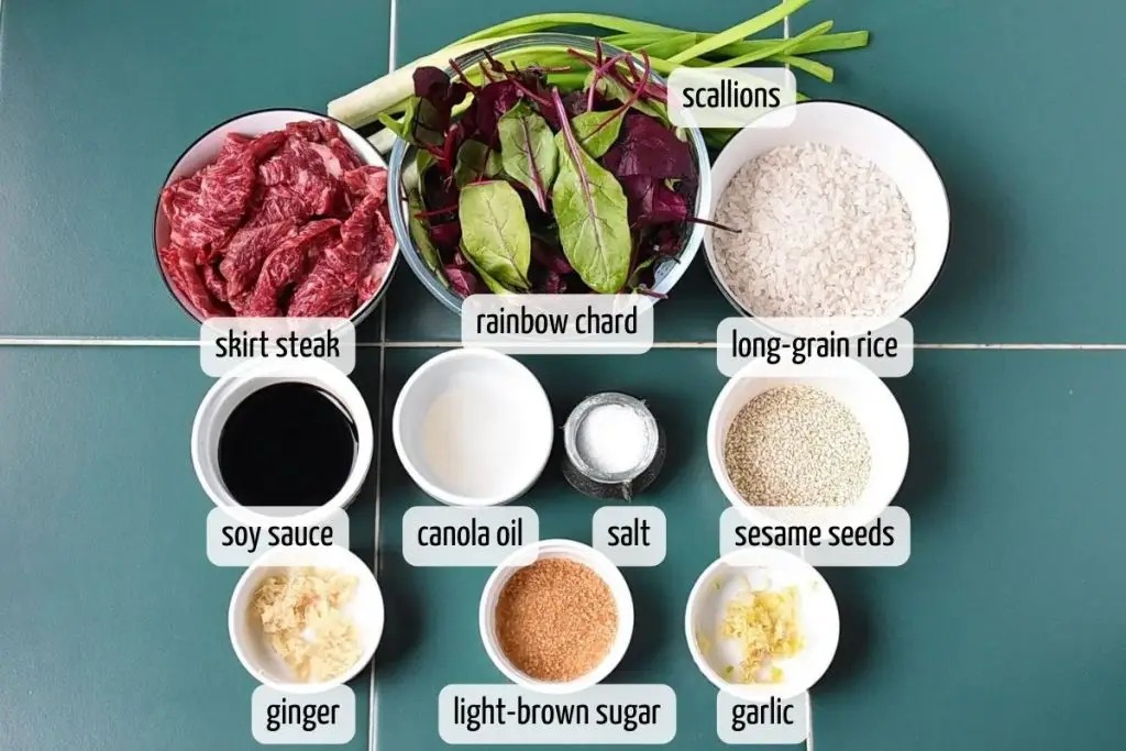 Ingredients for Easy Stir-Fry with Swiss Chard and Steak