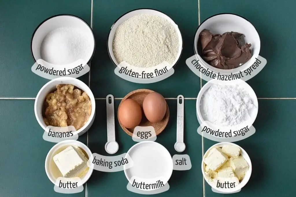 Ingredients for Gluten-Free Banana Cupcakes with Creamy Nutella Frosting